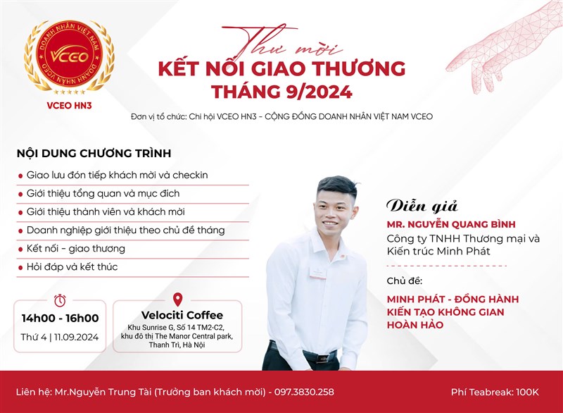 Sự Kiện Kết Nối Giao Thương Tháng 9/2024 - VCEO HN3 Chủ Đề: Sáng Tạo Không Gian Hoàn Hảo Với Trần Thạch Cao