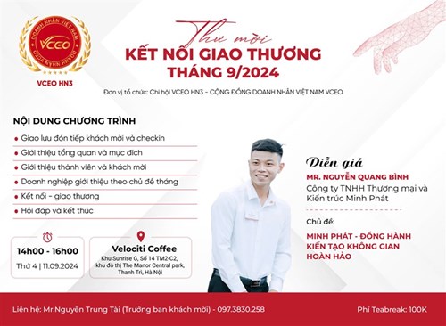 Sự Kiện Kết Nối Giao Thương Tháng 9/2024 - VCEO HN3 Chủ Đề: Sáng Tạo Không Gian Hoàn Hảo Với Trần Thạch Cao